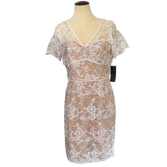 NWT Shani V neck Embroidery Short Sleeve Lace Sequin Cocktail Dress Size 8 - Picture 2 of 15